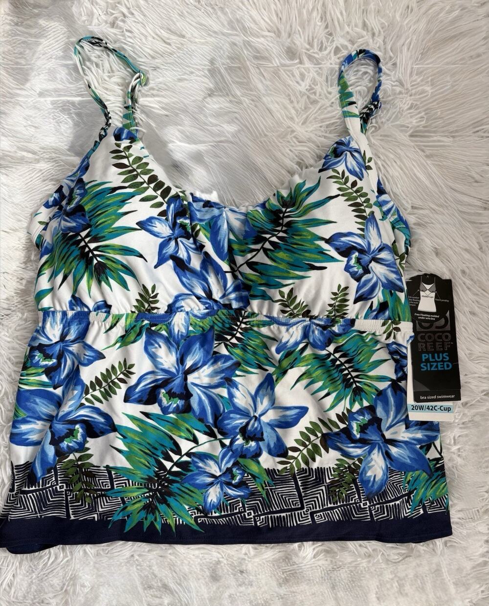 Coco Reef Plus Size 20W 42C Blue/green Tropical Floral Tankini top. New W/tags.